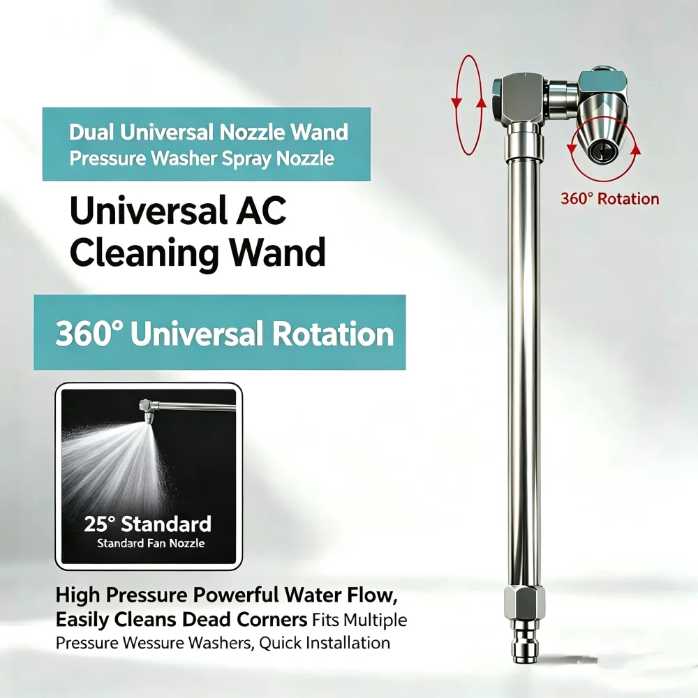 High Pressure Washer 360° Dual Swivel Fan Rotating Spray Nozzle, 25 Degree Fan Tip for Car Washing & Air Conditioner Cleaning