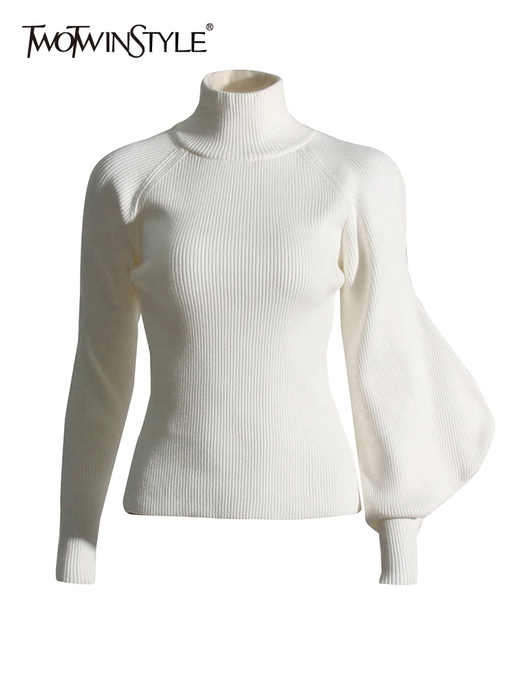 TWOTWINSTYLE Solid Slimming Knitting Sweaters For Women Turtleneck Long Sleeve Minimalist Temperament Sweater Female Fashion New