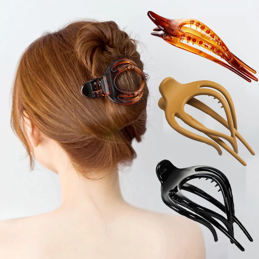 Women Large Hair Clips Clamp Flower Acrylic Plastic Duckbill Claw Barrette Girls Hairpin Ponytail Styling Tools Hair Accessories