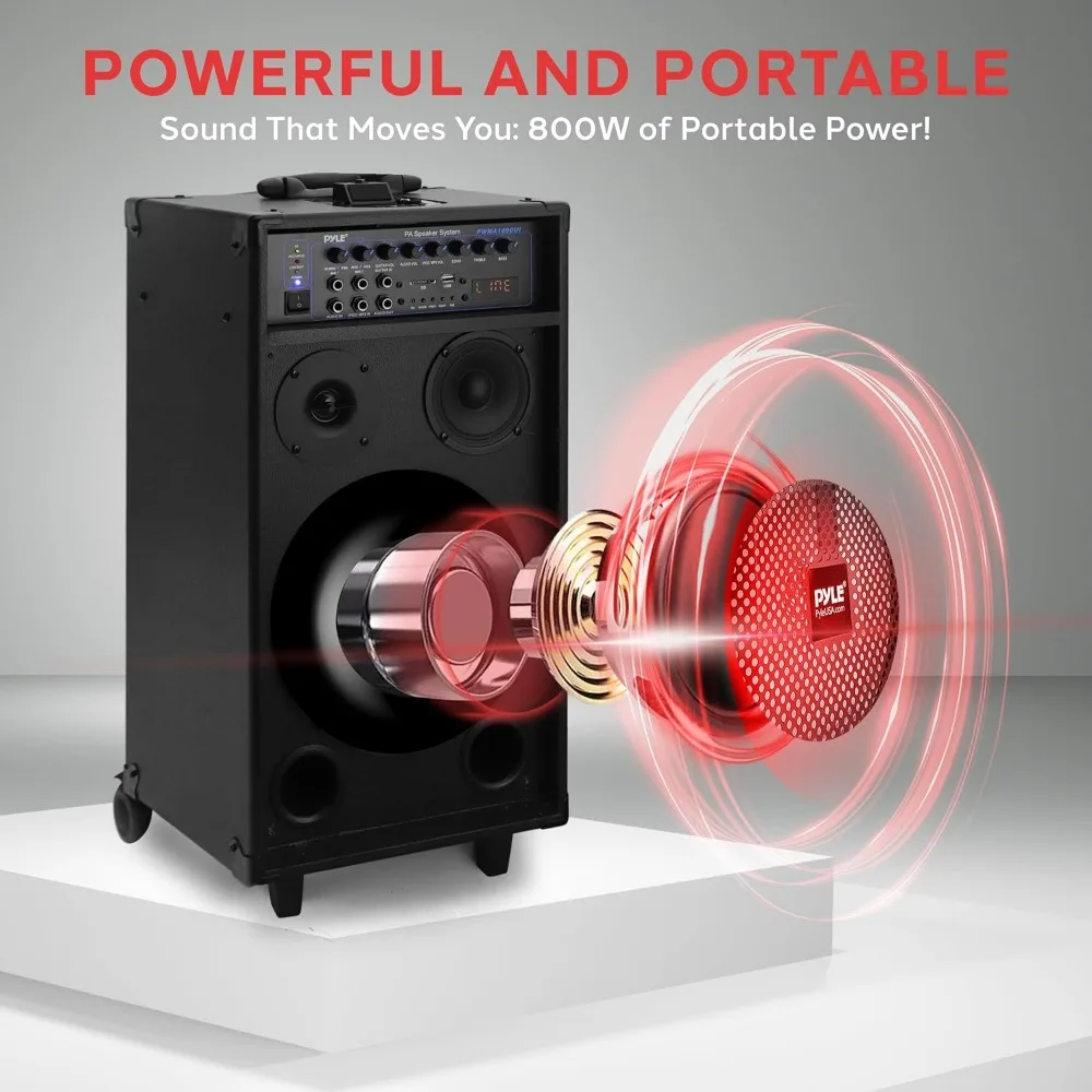 Outdoor Portable Wireless PA Loud speaker - Subwoofer Sound System with Battery, Radio, USB / SD Reader, Microphone, Remote