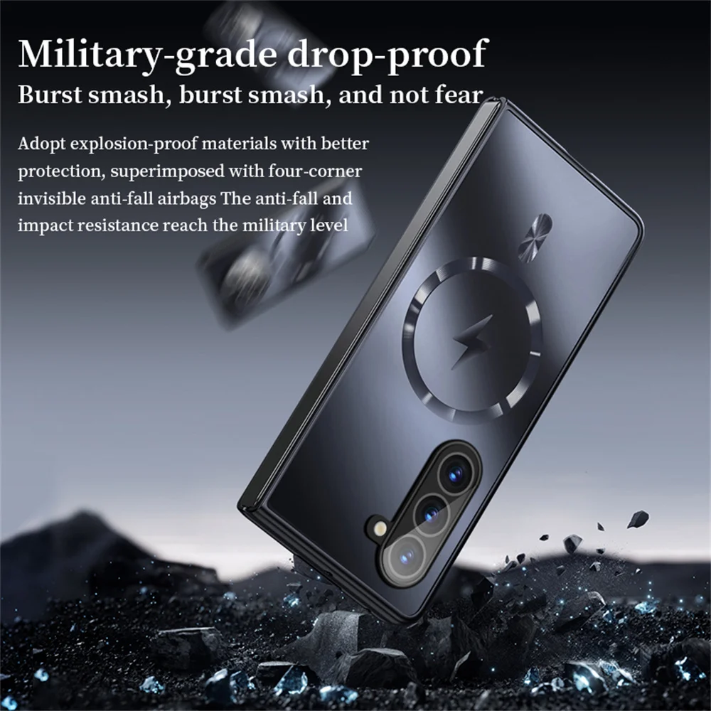 Luxury For Magsafe Wireless Charging Matte Frosted AG Case For Samsung Z Fold 7 ZFold 6 5 4 3 5G Full Lens Protection Back Cover