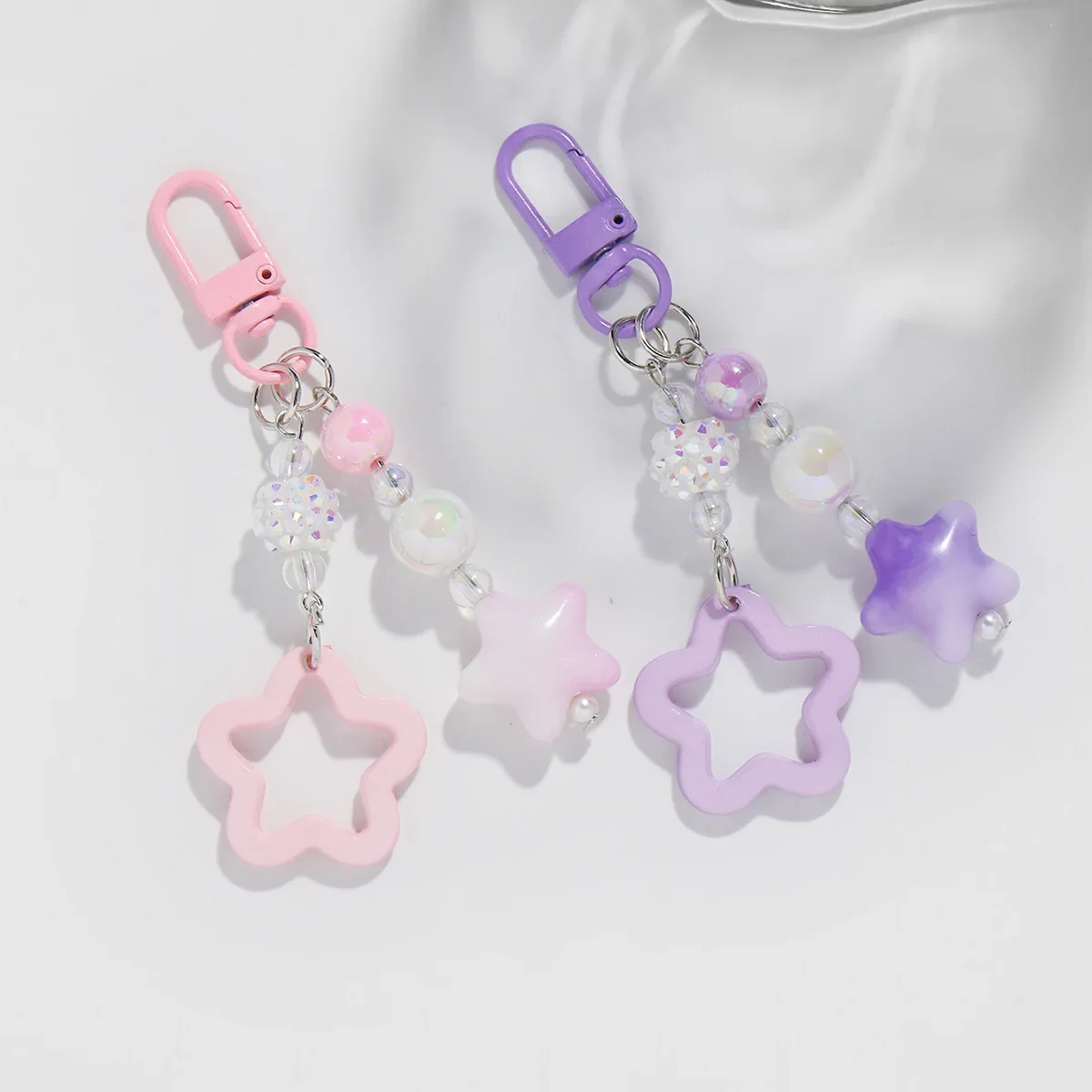 Two-color Cloud Gradient Keychain Trendy Hollow Star Car Keychain Pendant Color Phone Chain Earphone Case Charm Bag Accessories