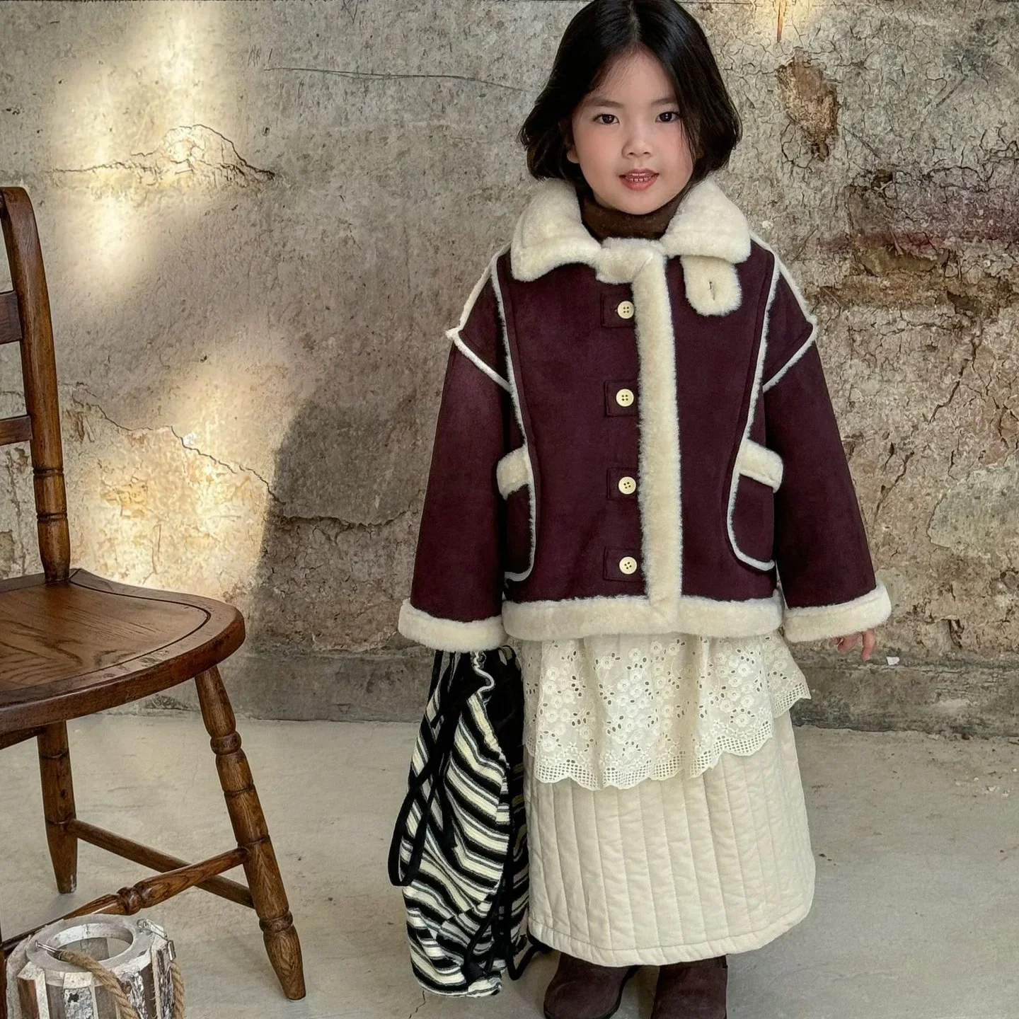 Girls Coat 2024 Winter New Childrens Wear Korean Style Baby Girl Air Fur One Warm Thick Plus Fleece Coat Casual Simple Daily