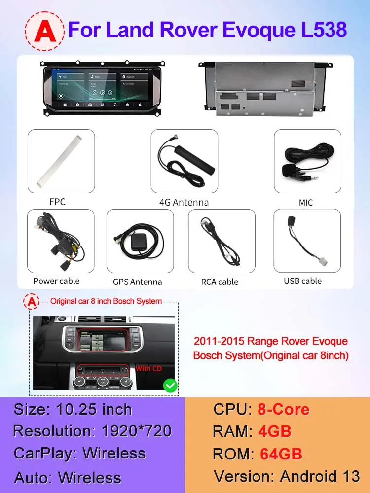 STWEI 10.25 inch HD 8 Core Android13 Draadloze Carplay Auto Voor Range Rover Evoque L538 Auto Multimedia Digitale AirCon AC panel