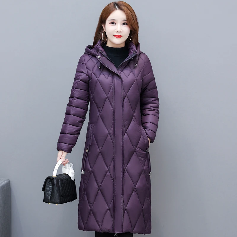 Middle Aged Women Winter Long Jacket Hooded 2022 New Casual Thicken Warm Cotton Padded Coat Female Parkas Winter Overcoat