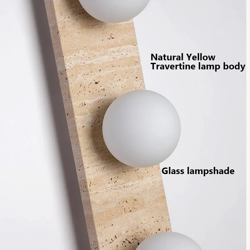 Natural Stone Art Wall Lamp Yellow LED Sconce White Glass Lampshade  Lighting