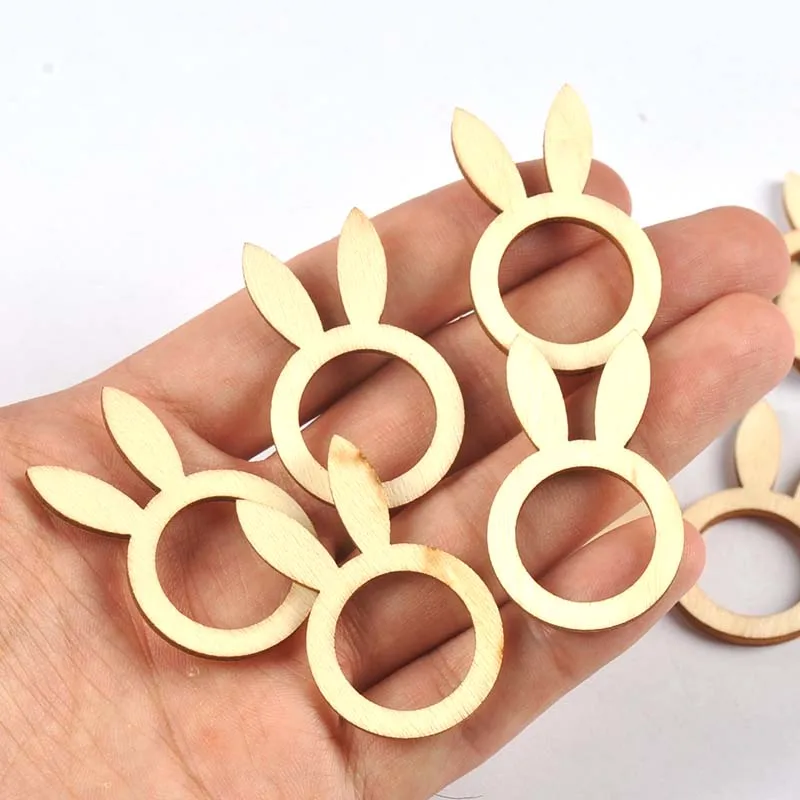 25Pcs 25x40mm Lovely Bunny Wooden Ring Decor Hanging Ornaments DIY Supplies Home Party rabbit Wood Pendant Handmade Crafts C3413