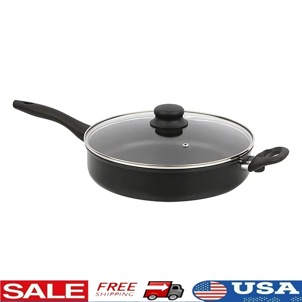 Olla Jumbo antiadherente con tapa de vidrio, mango de tacto frío, sartén de cocina apta para lavavajillas, uso diario, fácil de limpiar, esencial de cocina
