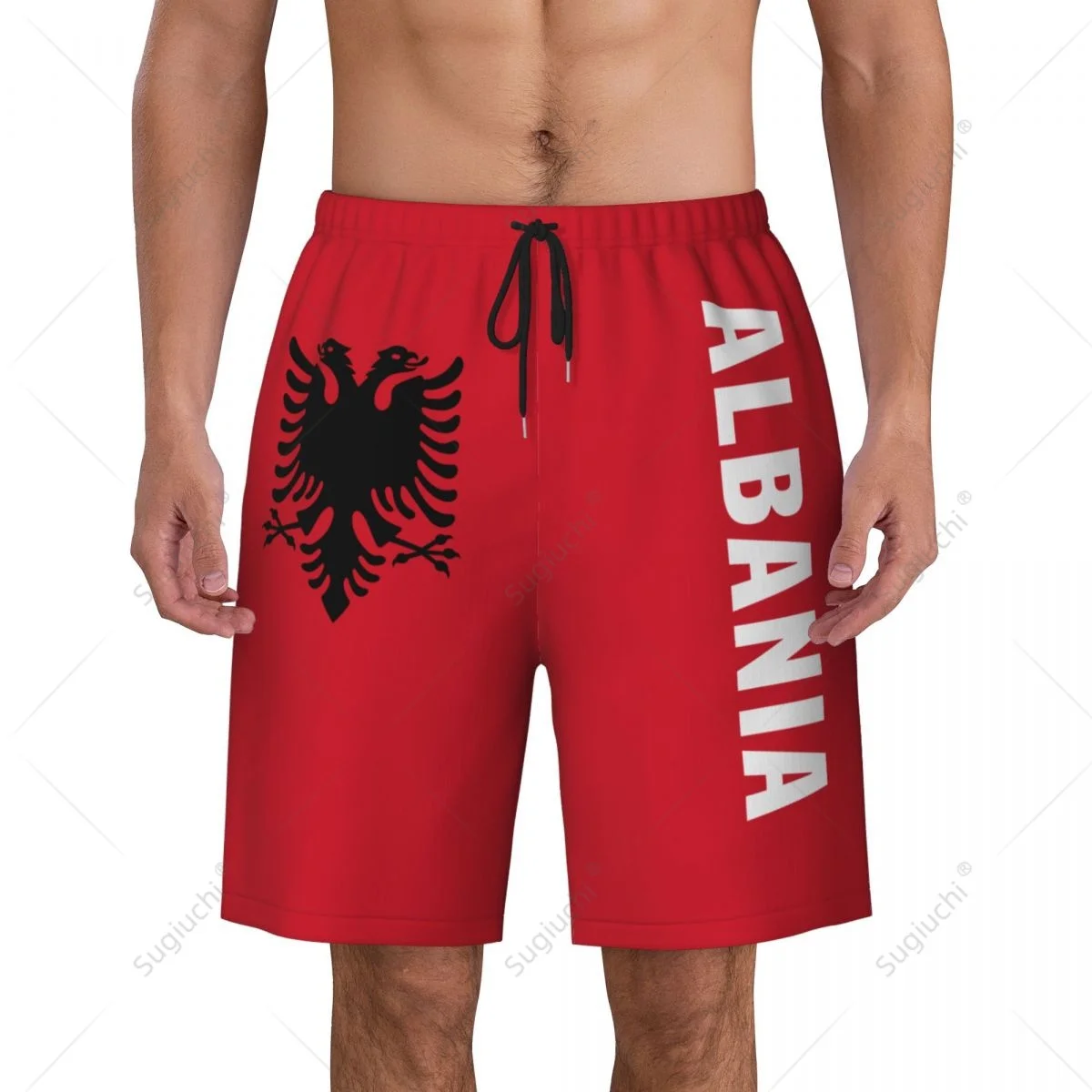 Men's Albania Flag Beach Pants Board Shorts Surfing Boys Soccer Cycling Swimwear Running Polyester