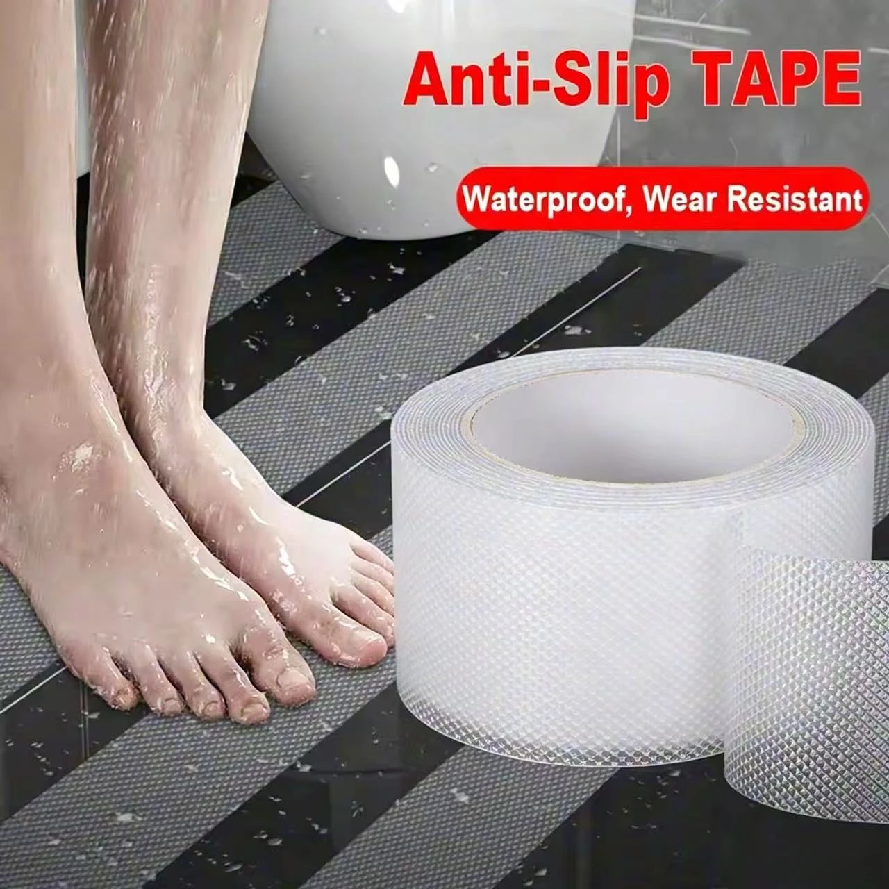 5Anti-Slip Grid Pattern Safety Tape Self-Adhesive Waterproof Wear Resistant Transparent Non-Skid Strip for Stairs Bathroom Floor