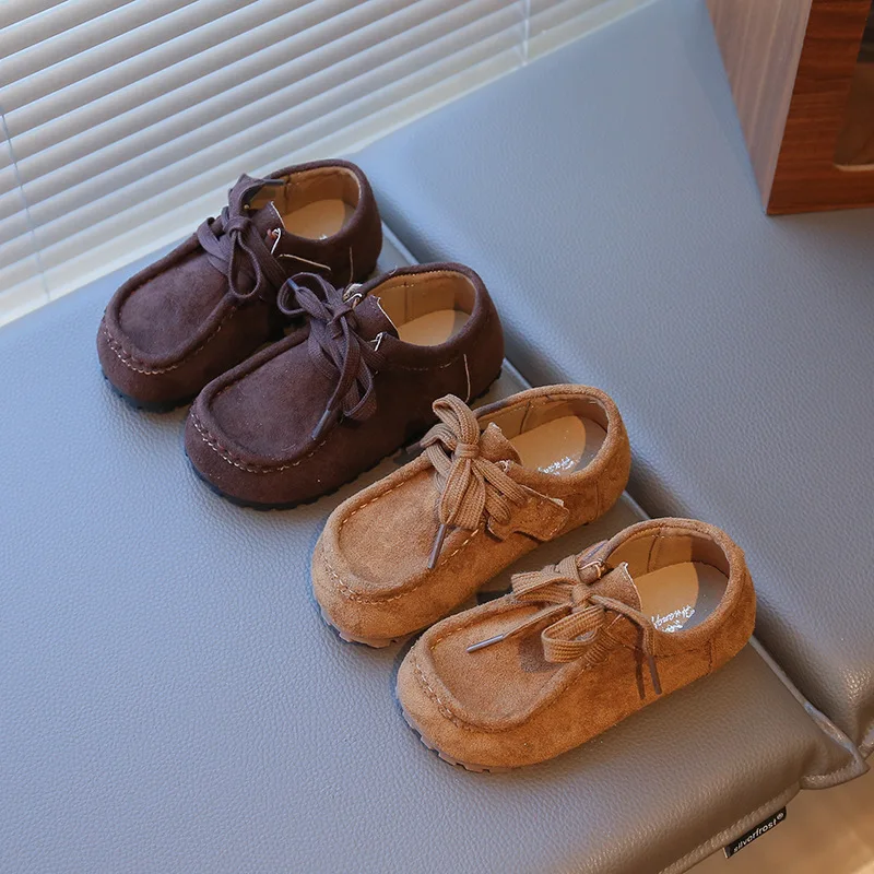 

Детские весенне-осенние новые туфли-бобы на мягкой подошве для мальчиков, повседневные модные лоферы из искусственной замши для девочек в стиле ретро, размеры 23-34