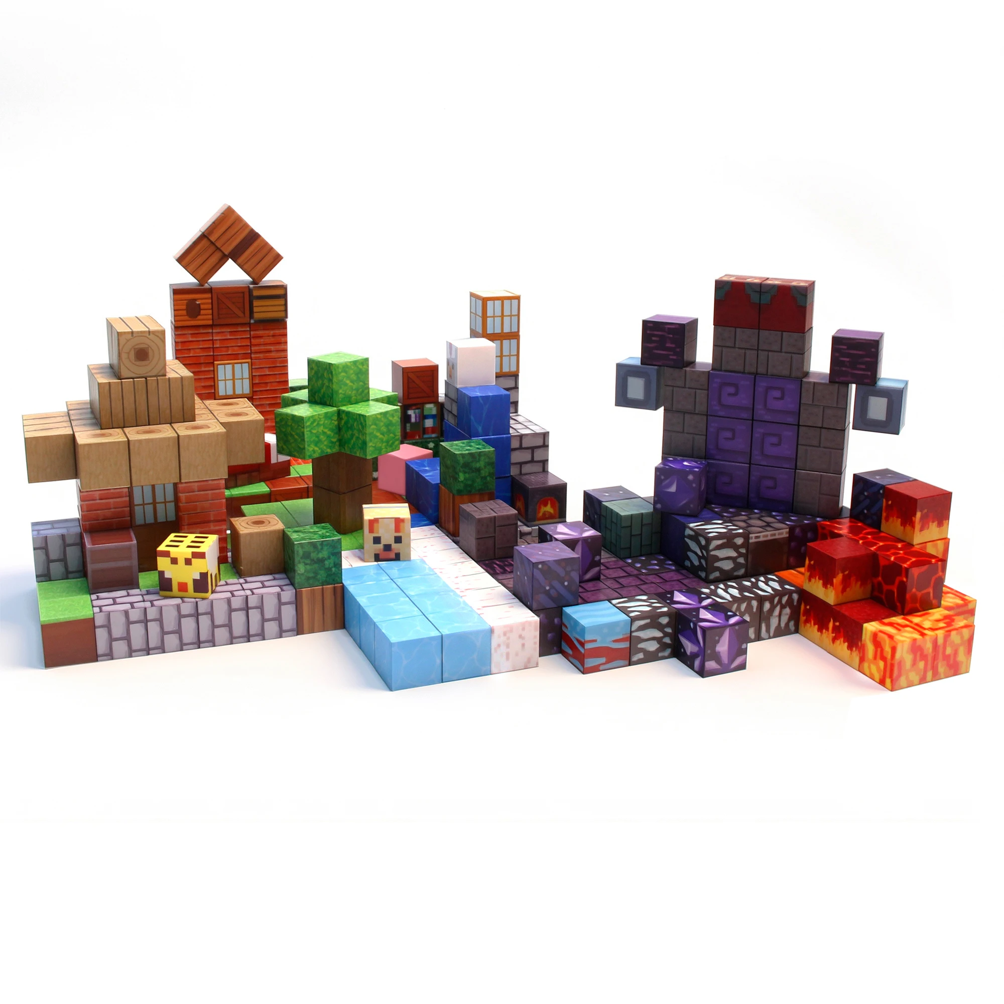 Seis tipos de blocos de construção magnéticos. Série Farm Volcano. Blocos de construção magnéticos DIY livremente. Brinquedos educativos.