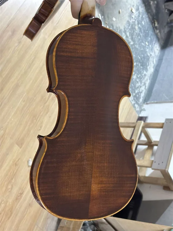 ACTUAL DISPLAY Solid 4/4 Violin w/ Beautiful Flame /Hand Made Musical Instrument w/ Case 4/4 250509-01
