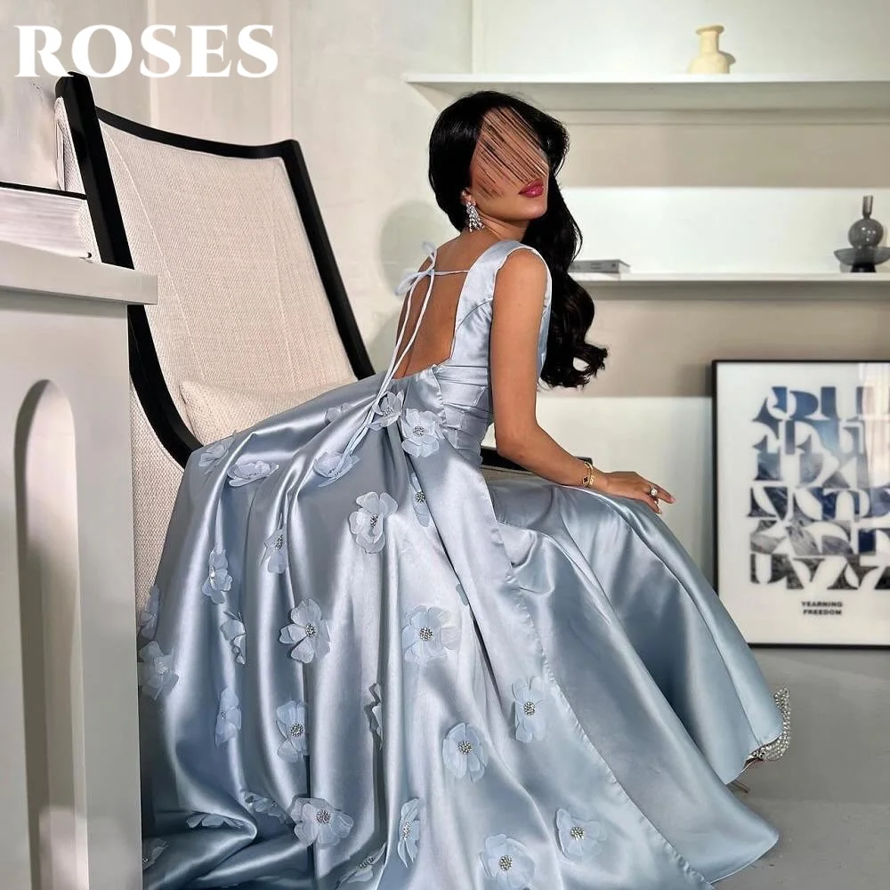 ROSES 더스티 블루 트럼펫 공식 드레스 스테인 오 넥 파티 드레스 사우디 아라비아 탱크 플리츠 행사 드레스 فستان سهرة Cus