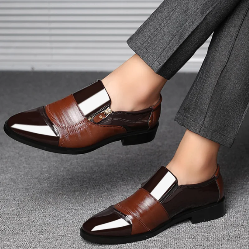 Black Patent Leather Shoes Slip on Formal Men Shoes Plus Size Point Toe Wedding Shoes for Male Elegant Business Casual Shoes