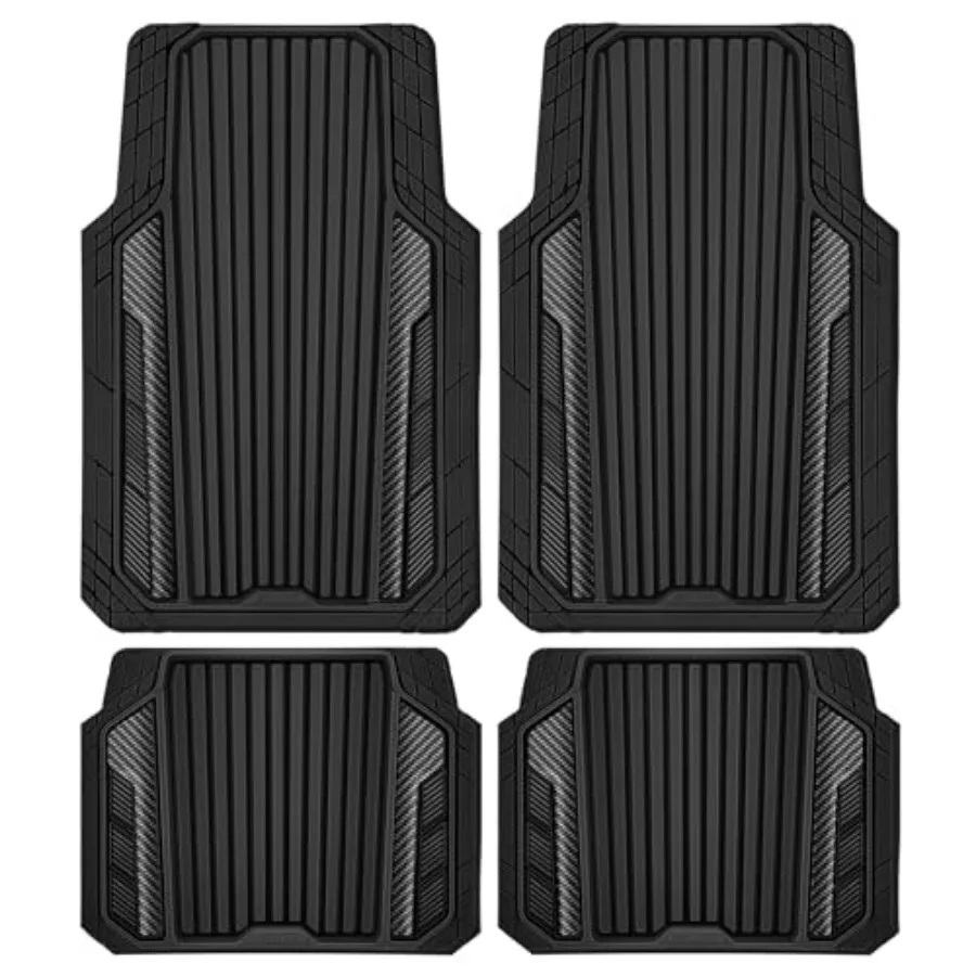 

Heavy Duty Rubber Car Mats Metallic, Aluminum Film All Weather Floor Mats Waterproof Universal Trim to Fit SUVs Sedans Vans 4 P
