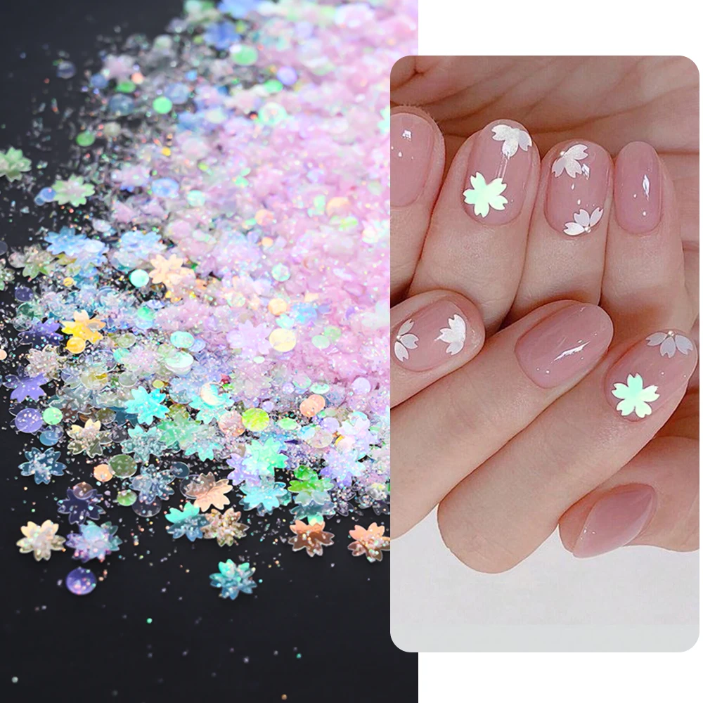 10g Iridescent Aurora Nail Glitter Sequins Gradient Holo Star/Moon/Butterfly/Heart Nail Sequins With Glitter Mix-Size Sequins