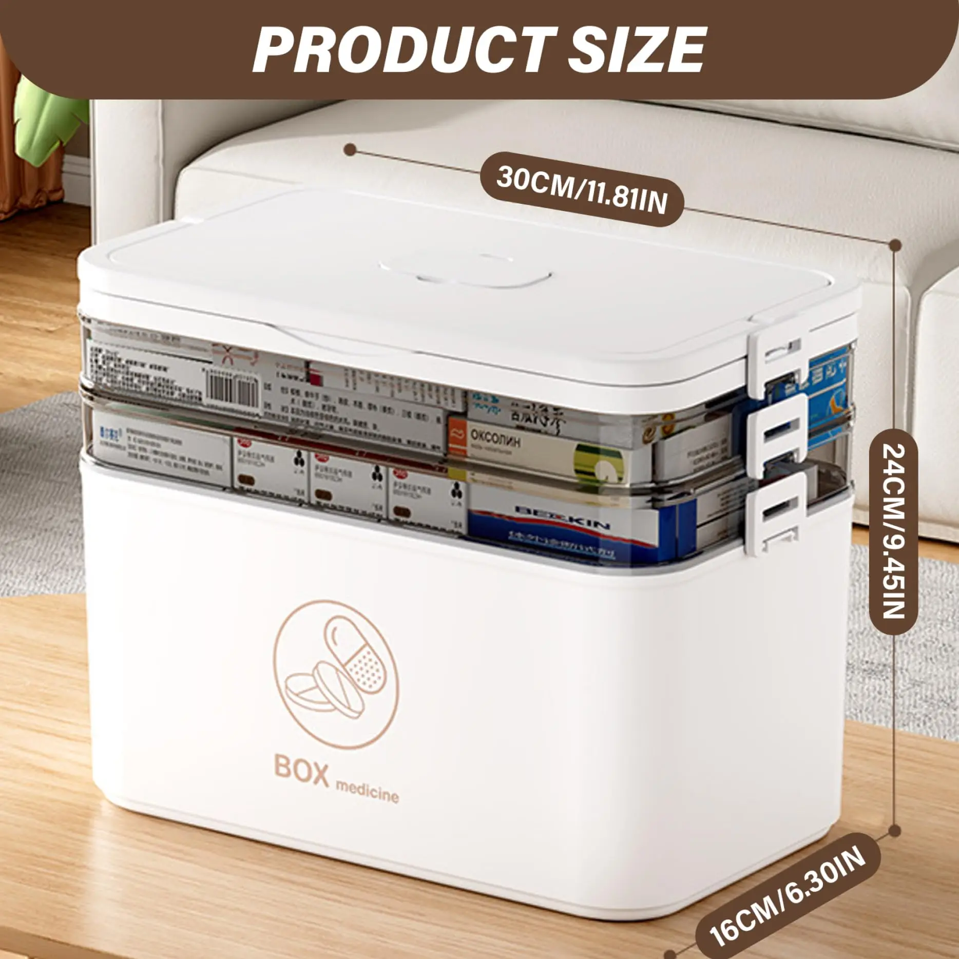صندوق تخزين الأدوية، صندوق أدوية محمول مكون من 3 طبقات للإسعافات الأولية مع غطاء ومقبض، صندوق تخزين الأدوية متعدد الشبكات #2