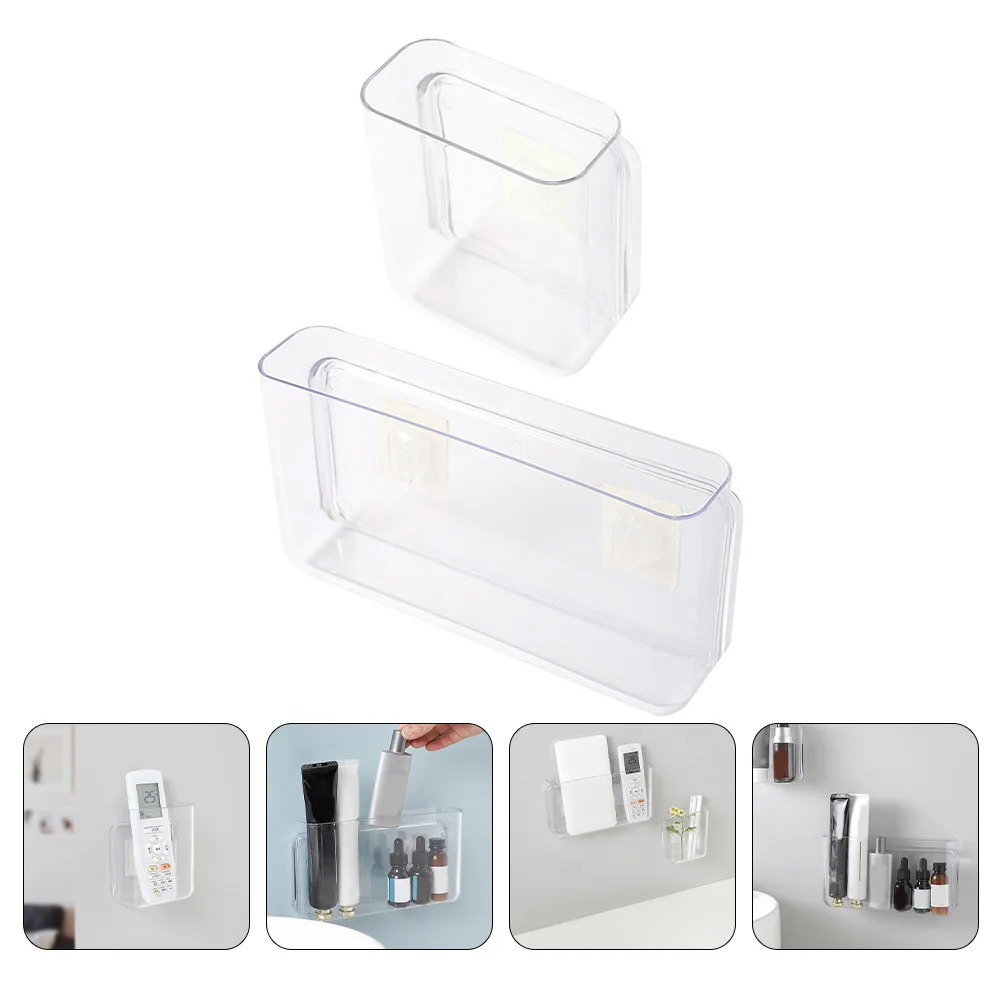 

2Pcs Clear PunchingFree Storage Containers WallHanging Organizers Suitable For Remote Controls And More