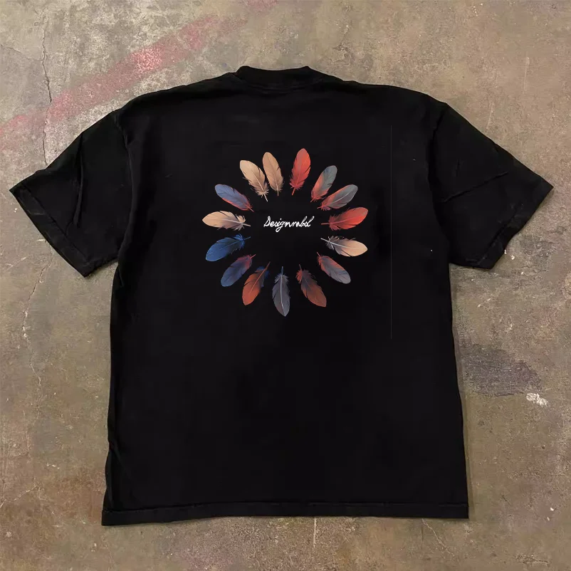 Upward Hero 3A260g Double Thread Pure Cotton Loose Fit Short Sleeve T-Shirt Unisex Summer Casual Creative Fun Print Tee