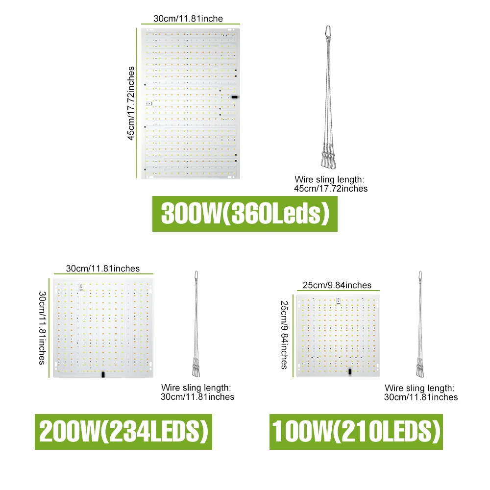 300W LED Growing Lights Full Spectrum Quantum Plate Lamp Greenhouse Flower Vegetable Hydroponics Cultivation Plant Fill Lighting