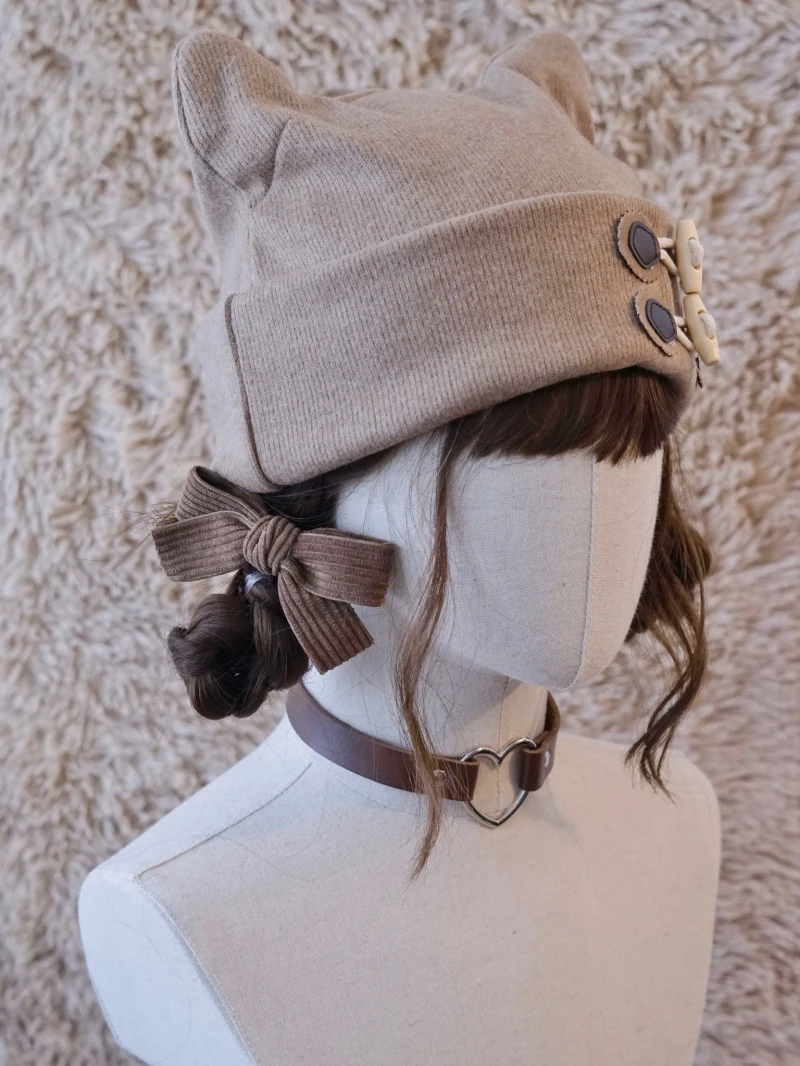 Cappello da donna Berretti lavorati a maglia Berretti con orecchie di gatto carino Y2k Streetwear Cappelli invernali caldi Lolita Copricapo per ragazze Cappello vintage