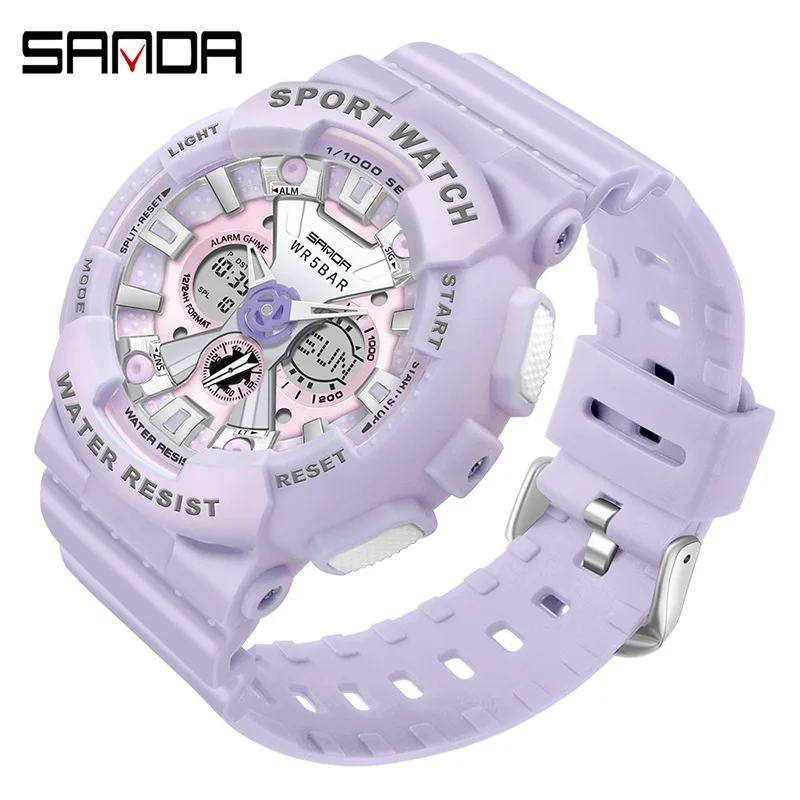 SANDA 2025men's and women's multifunctional digital watch LED waterproof night light military couple hand electronic watch gift