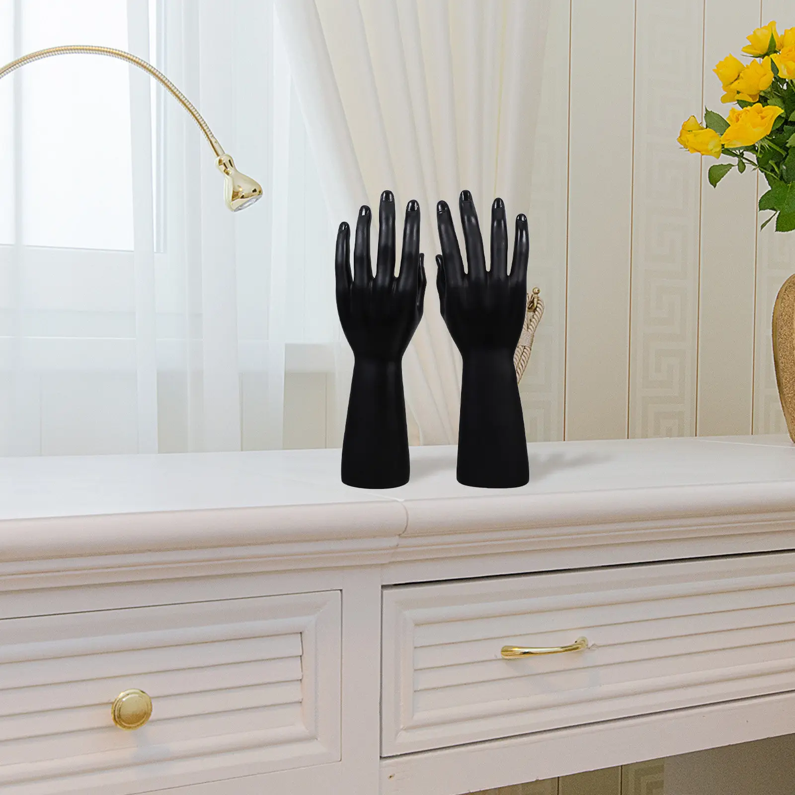 

2Pcs Lifelike Natural Tone Mannequin Hand Display Stands Stable Base Multi-Function Jewelry Ring Bracelet Glove Holder Desktop