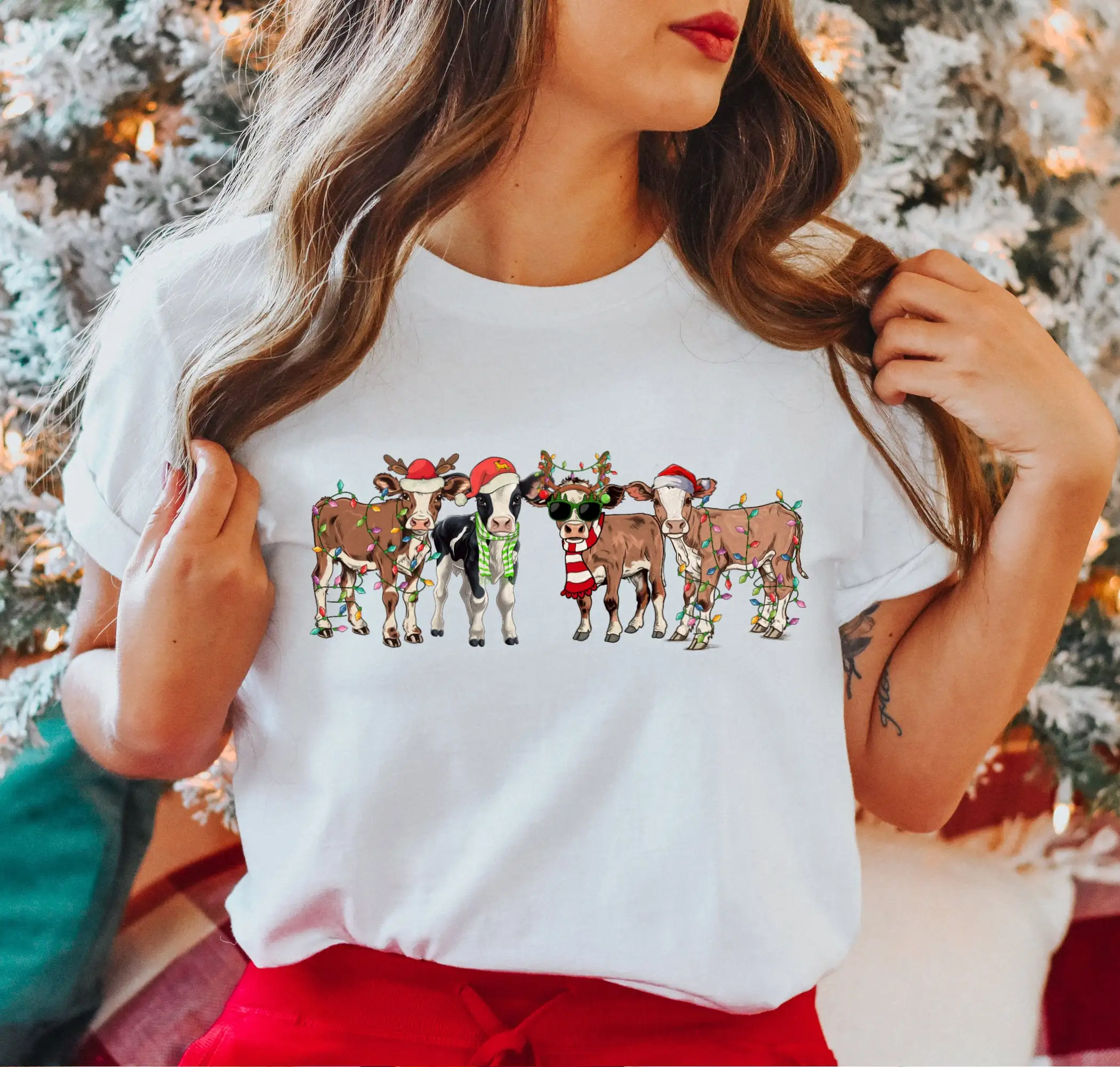 Christmas Cow T Shirt Mooey Farmer Merry Cute Animal Funny