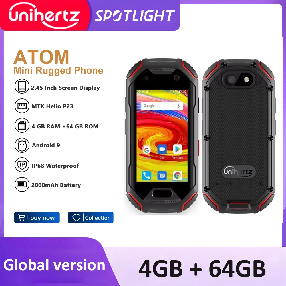 Unihertz ATOM Mini Smartphone robusto 4GB 64GB Android 9 Octa Core 2.45 pollici cellulare sbloccato 2000mAh NFC