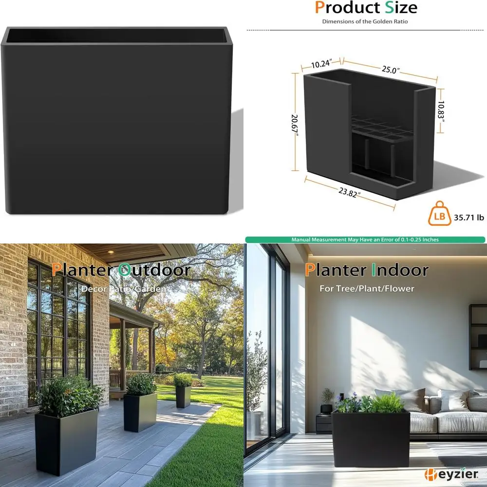 

Большой уличный высокий ящик для цветов из смолы для патио, переднего крыльца, внутреннего использования — черный, 25 x 21 дюйм