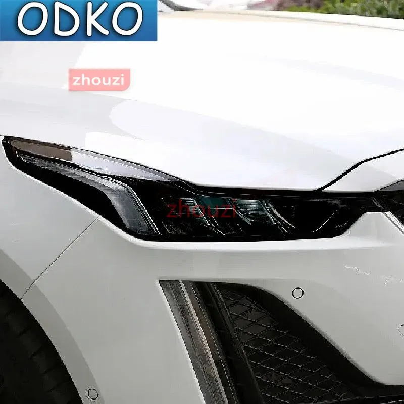 Car Headlight Protection Tint Film Smoke Black Transparent TPU Front Light Sticker For Cadillac Escalade CT4 CT5 CT6 Accessories