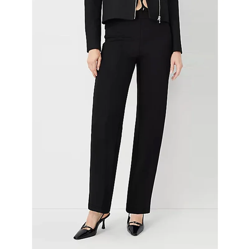 2025 시크하고 세련된 슬림 스트레이트 팬츠 여성용 신축성 있는 허리 통기성 슬림 블랙 오피스 파티용