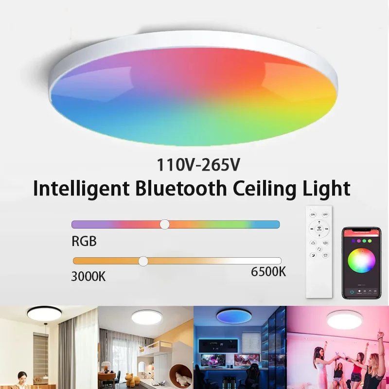 Smart Ceiling Lamp RGB Dimming Illusion Lamp APP Bluetooth Control LED Ceiling Chandelier for Living Room Party Smart Home Decor