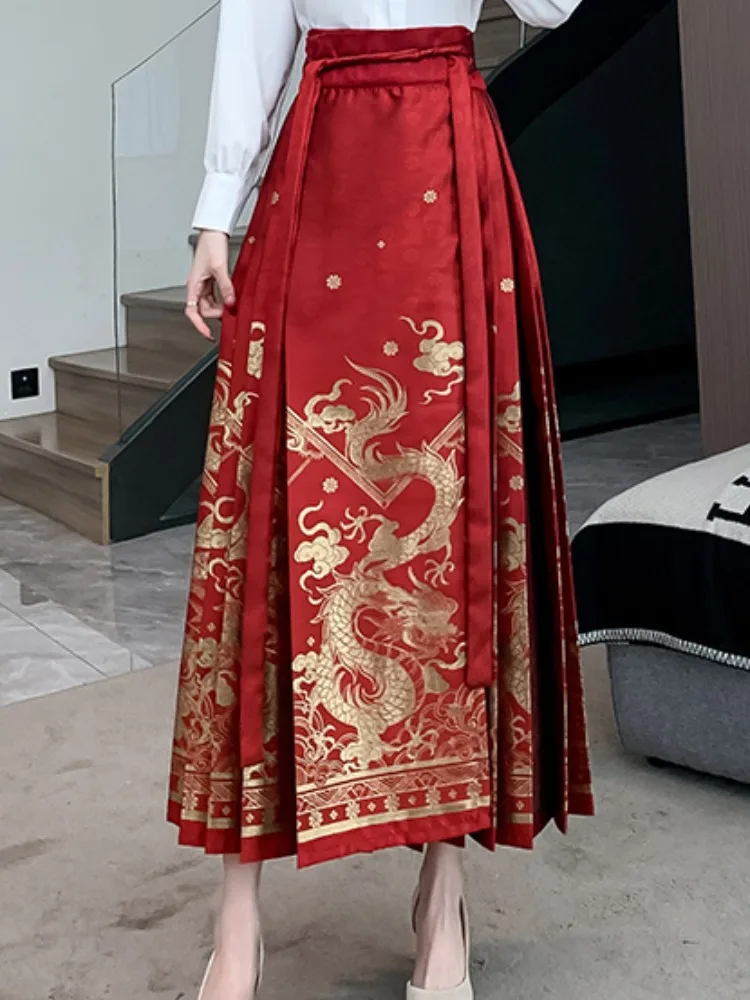 

Новый китайский красный комплект Ханьфу: топ и юбка А-силуэта миди для женщин, осенне-зимний, повседневный, для работы и отдыха, 00% хлопок