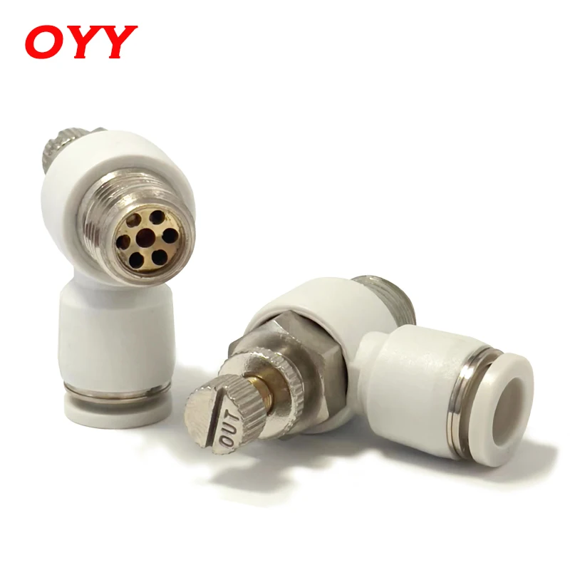 10PCS Pneumatic Connector White Speed Control Valve SL6-01/6-m5/8-01/8-02 PT1/8 1/4 3/8 1/2 Throttle Valve