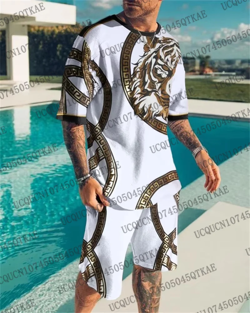 

Summer Tracksuit Tshirt Shorts 2 Piece Set Luxury 3DTiger Printed Sport Suit For Men Oversize Casual Streetwear Clothing Outfit