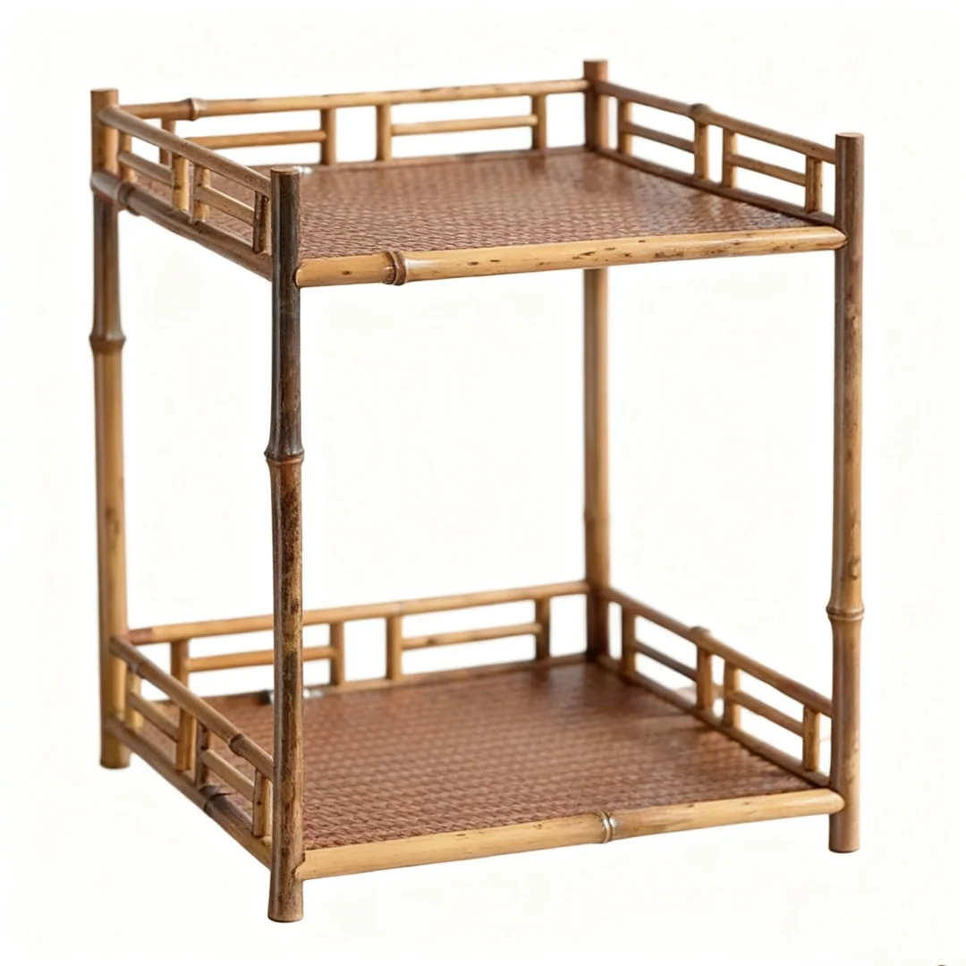 Chinese Style Natural Bamboo Display Shelf for Tea Set, Spice Rack, Books, Collectibles, Tabletop Decor, Modern Home Organizer