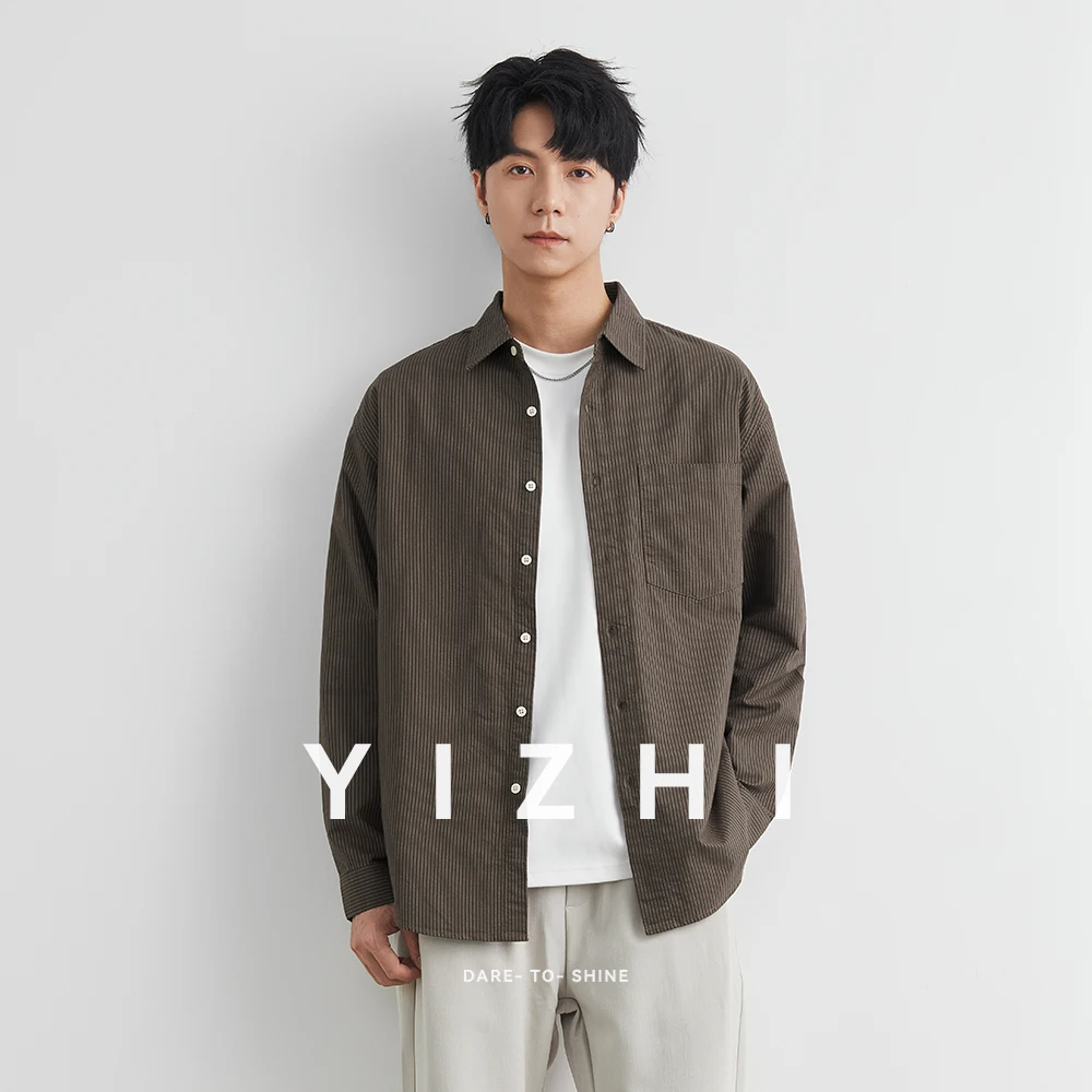 Men's Retro Lapel Cotton Long Sleeve Shirt Autumn 2025 New American Striped Casual Shirt Jacket Men's Clothing