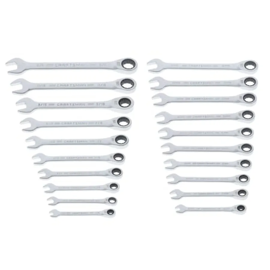 

Ratchet Wrenches Set 20 Pc 90 Tooth SAE/Metric Ratcheting Wrench Set with Case 4 Degree Arc Swing CMMT87220