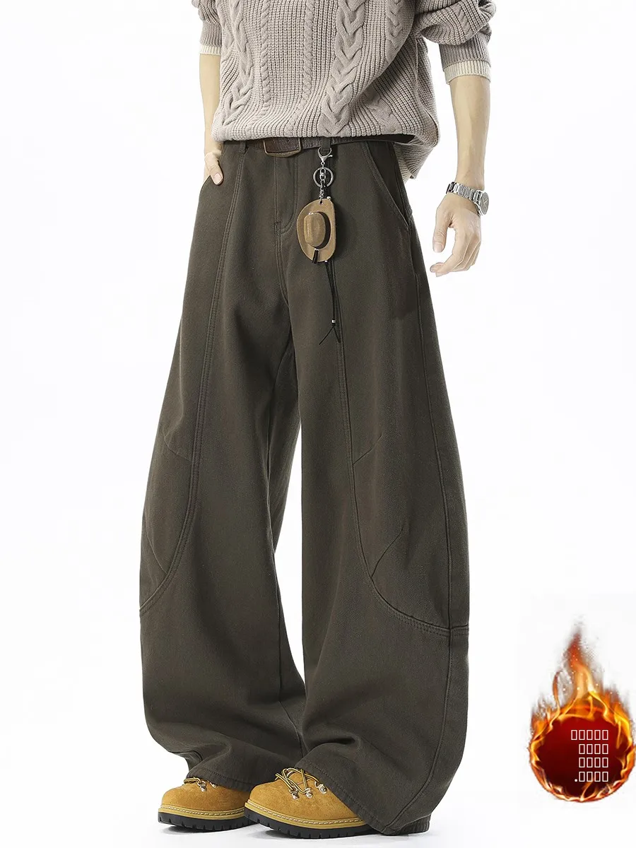 

Мужские зимние утепленные брюки American Style: широкие, прямого кроя, повседневные, свободные, с флисовой подкладкой, модные, брендовые, стильные.