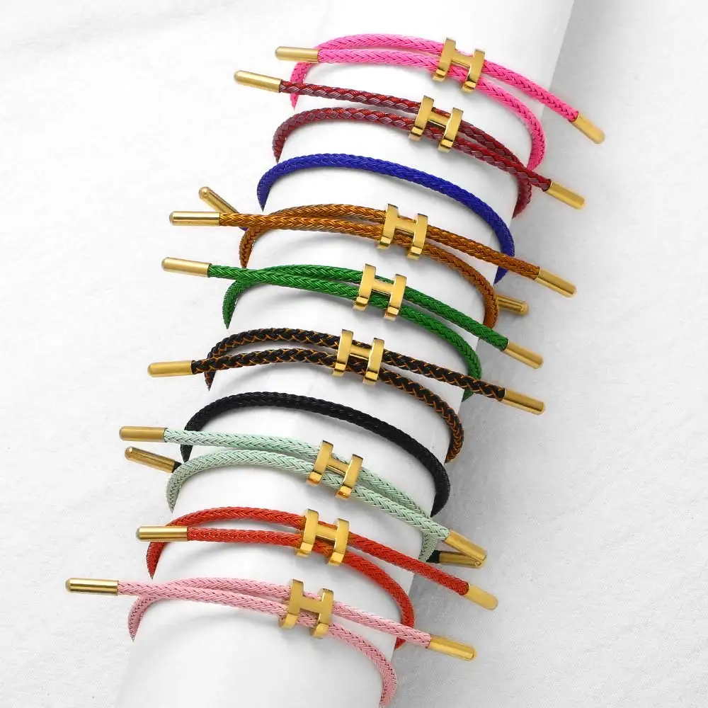 OCESRIO Trendy Solid Color Cord Brass Bracelet Wrist Chain Thread String Adjustable Copper Jewelry Making Component brth29