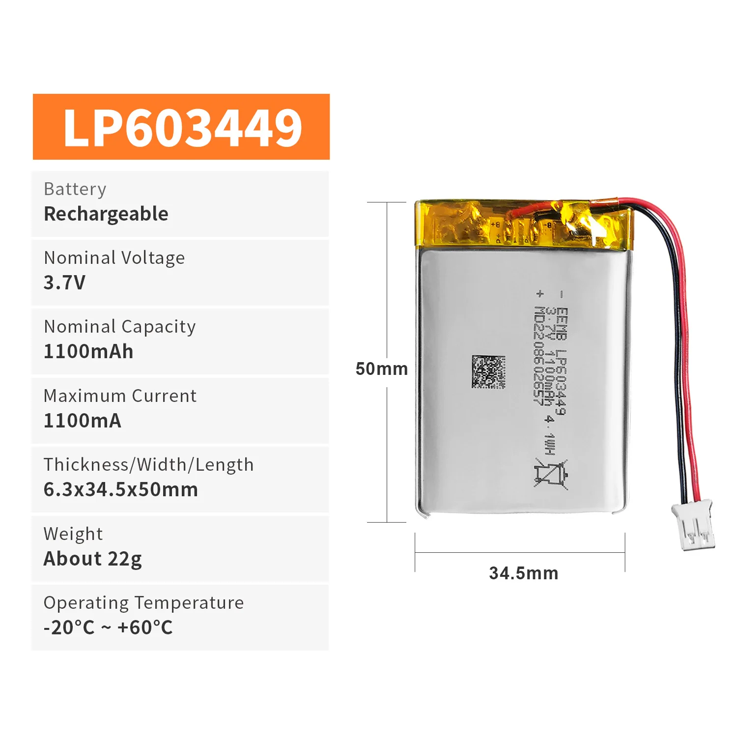 EEMB 4 szt. Bateria litowo-polimerowa 3,7 V 603449 Akumulatory Lipo 1100 mAh LP 603449