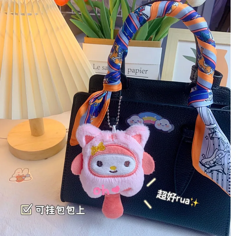 Sanurgente-Pendentif en peluche mignon Hello Kitty Kuromi My Melody, chaîne de dessin animé continent, chaîne suspendue, anime Kawaii, sac d'école, cadeau de poupée