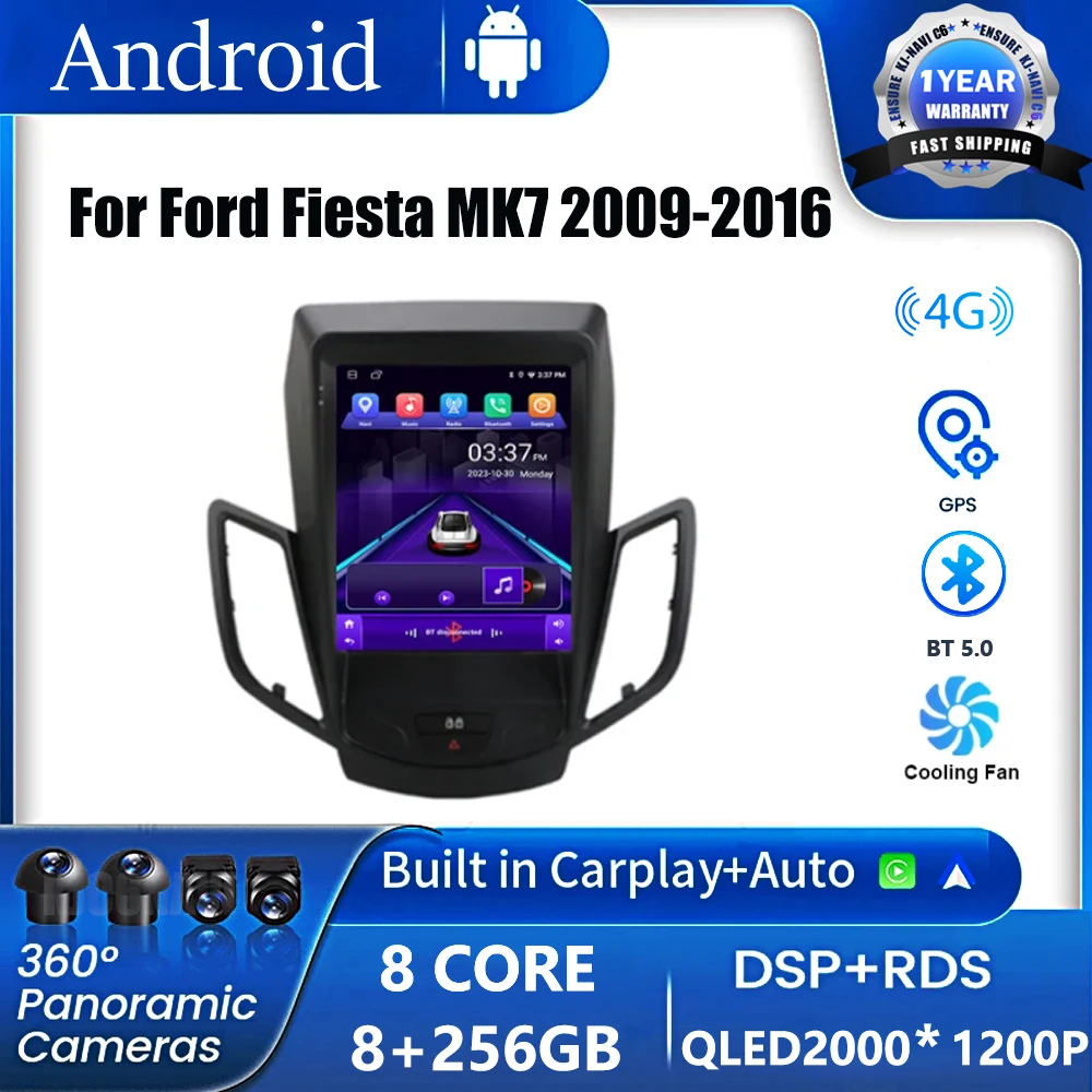 Reprodutor de vídeo multimídia para Ford Fiesta MK7 2009-2016, rádio estéreo para carro, unidade principal Carplay, sistema operacional Android, GPS, Wi-Fi, 4G, 9,7