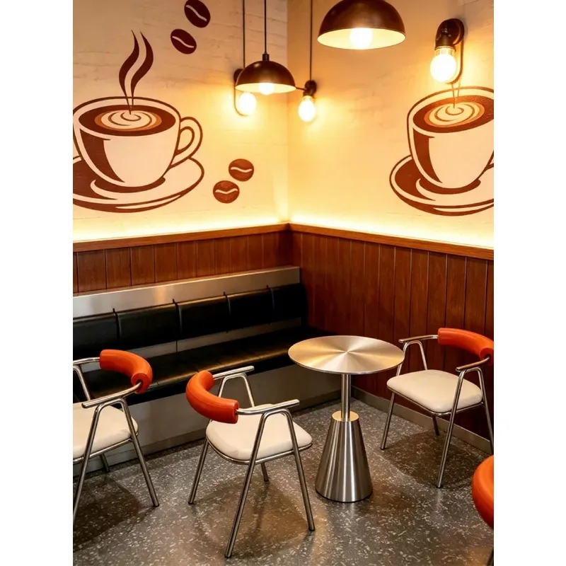 Modern Milk Tea Dessert Shop Coffee Shop Stainless Steel Durable Square Restaurant Booth Sofa Set Dining Table and Chair