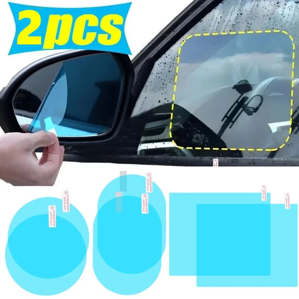 2 Pcs Durable PET Rain Proof Films Anti-fog Transparent Rearview Mirror Rain Film Waterproof Safe Driving