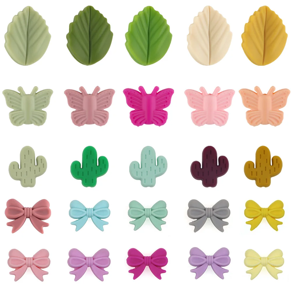 10Pcs/lot Silicone Beads Bow Cactus Butterfly Leaf Food Grade For Jewelry Making DIY Necklace Pacifier Chain Accessories