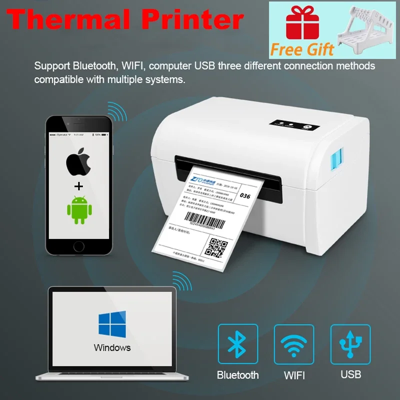 Shipping Label Thermal Printer Express Waybill Product Price Barcode Sticker Maker 40-110 MM USB Bluetooth WIFI 4 Inch Printer