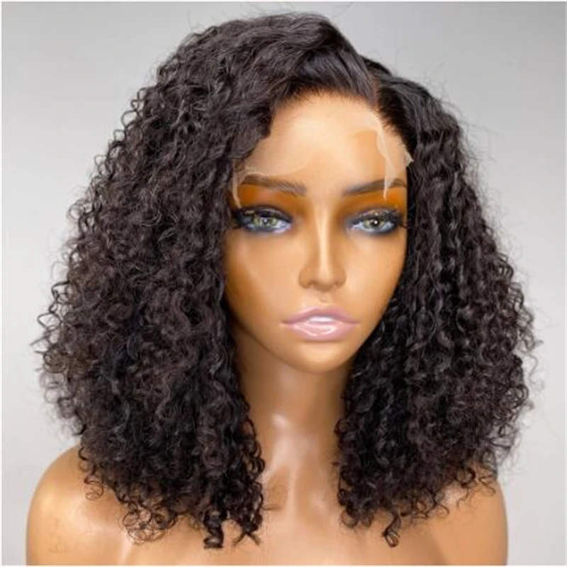 Perruque Bob Lace Front Wig crépue bouclée 14 pouces, perruque courte, douce, densité 180%, cheveux de bébé, naissance des cheveux naturelle, préplumée, sans colle, pour femmes noires, 03/3